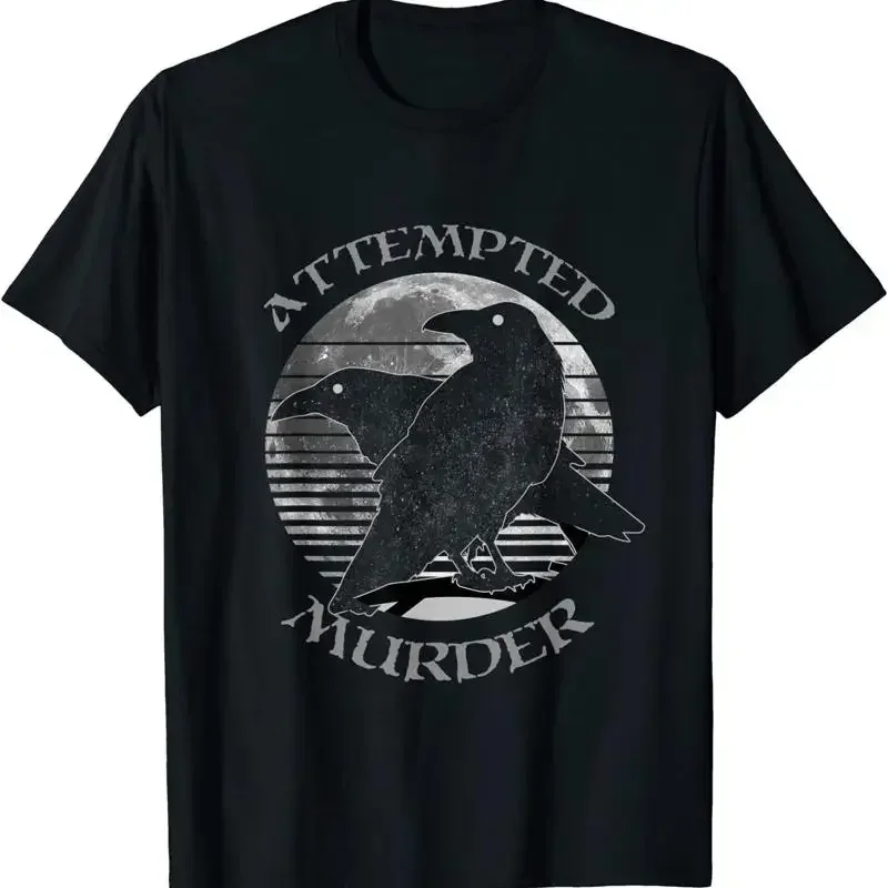 Raven Crow Retro Moon Attempted Murder Wiccan Pagan T Shirt Size S 5XL