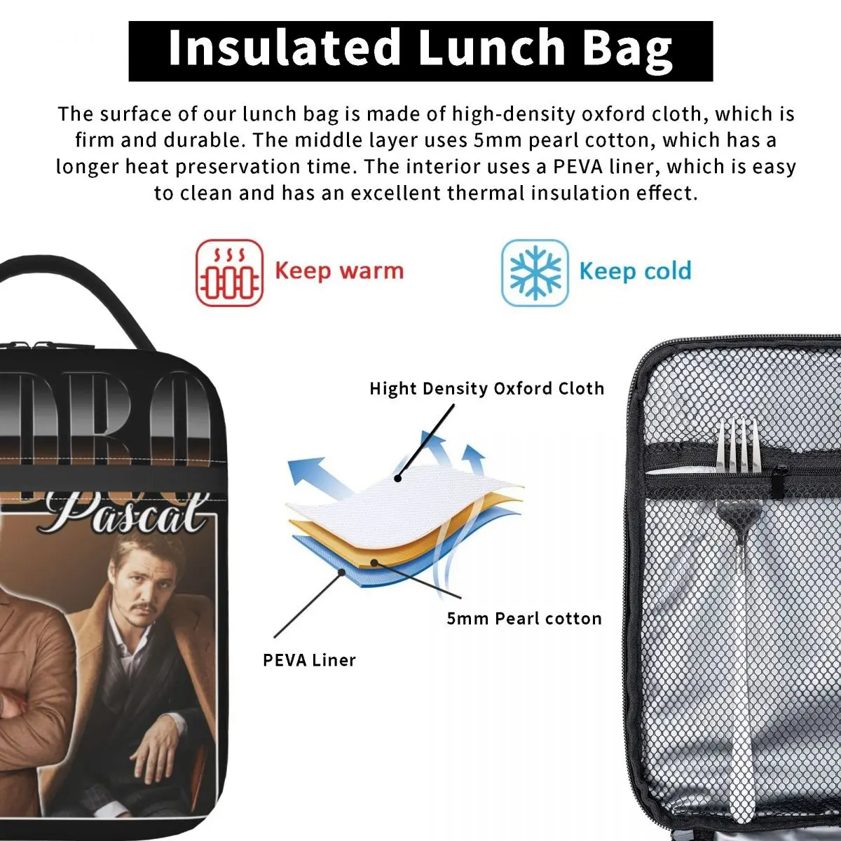 Pedro Pascal Thermische Isolierte Mittagessen Taschen Schule Tragbare Mittagessen Container Thermische Kühler Lebensmittel Box