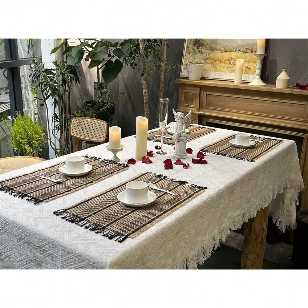 

Set Of 8 Pcs Bamboo Placemats With Fringed Decoration Natural AntiSlip Bamboo Placemats Washable HeatResistant Table Mats For D
