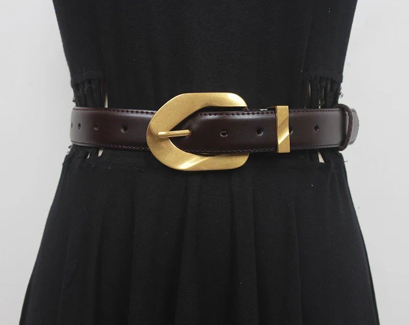 Women\'s Runway Fashion  Genuine Leather Cummerbunds Female Dress Corsets Waistband Belts Decoration Narrow Belt R2113