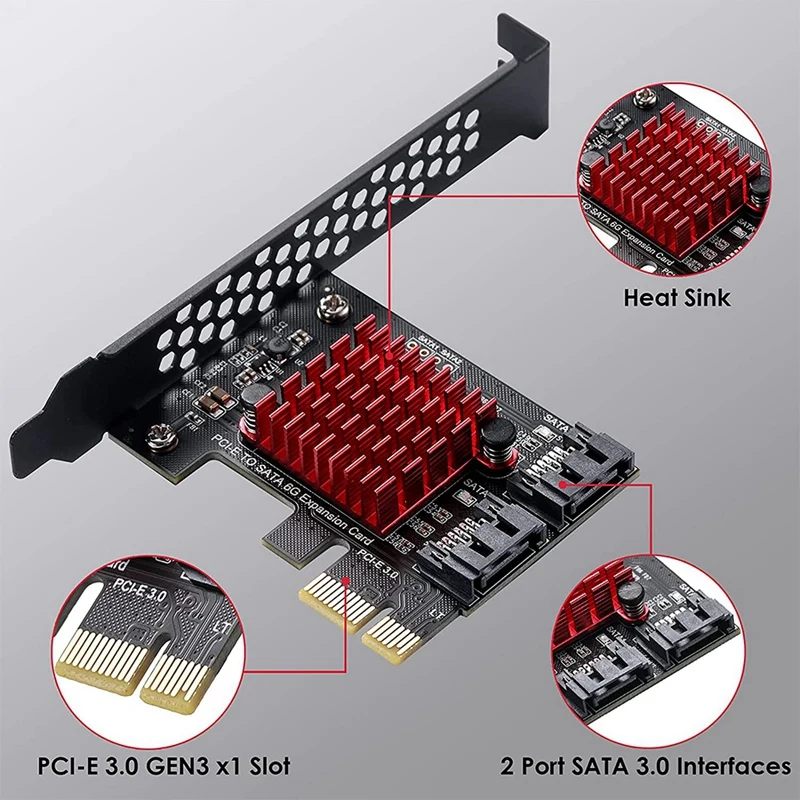 Адаптер SATA PCI-E 2-портовый адаптер расширения SATA 3.0 к Pcie X1 Конвертер SATA PCI-E PCI Express для добычи BTC