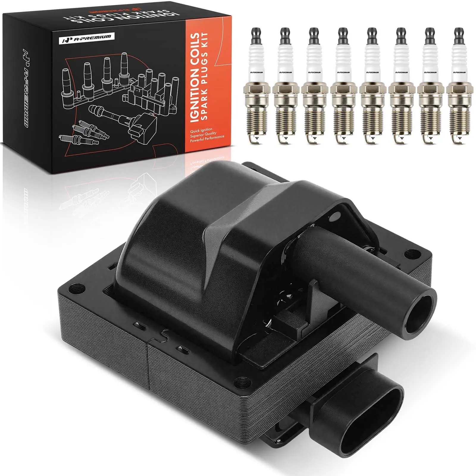 A-Premium 1x Ignition Coil & 8x Iridium + Platinum Spark Plug Kits for Chevrolet Cadillac