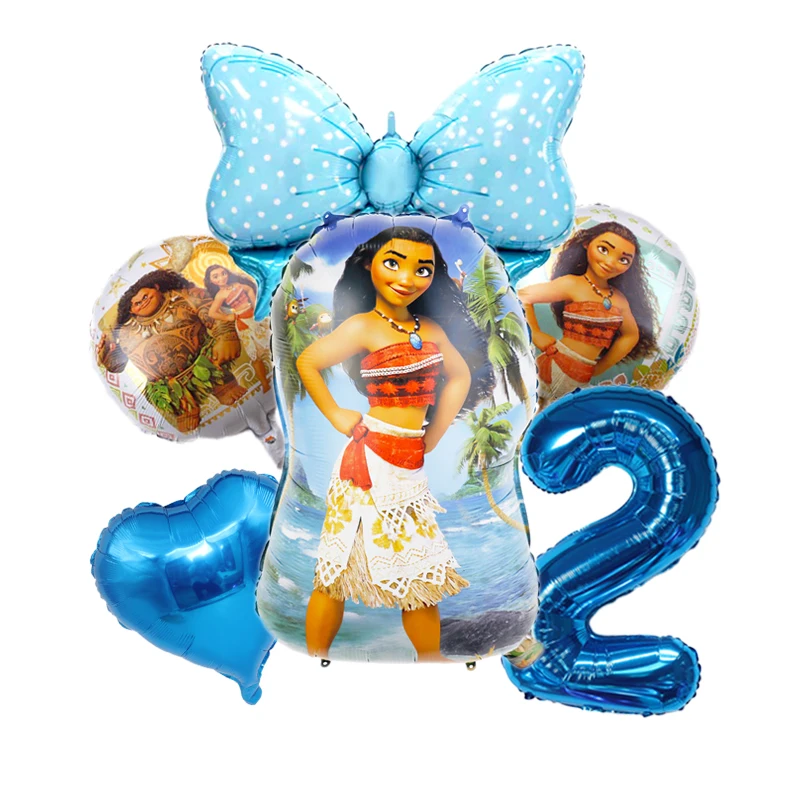 6PCS Moana Princess Aluminum Foil Balloon Children\'s Birthday Party 32 inch Number Balloon 1-9 Baby Shower Maui Ball Decoration