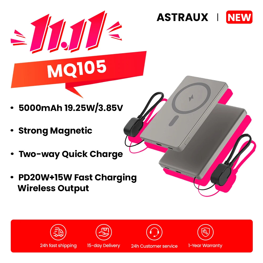 

ASTRAUX MQ105 Power Bank 5000mAh 19.25W Quick Charging FCP SCP Portable External for iPhone 16 15 14 Laptop Tablet Power bank