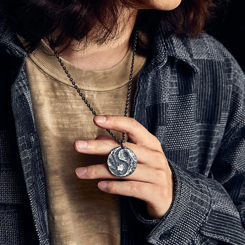 Handcrafted Yin Yang Balance Necklace Men's Retro Thai Silver Taiji Pendant S925 Solid Yin Yang Symbol Spiritual Unisex Jewelry