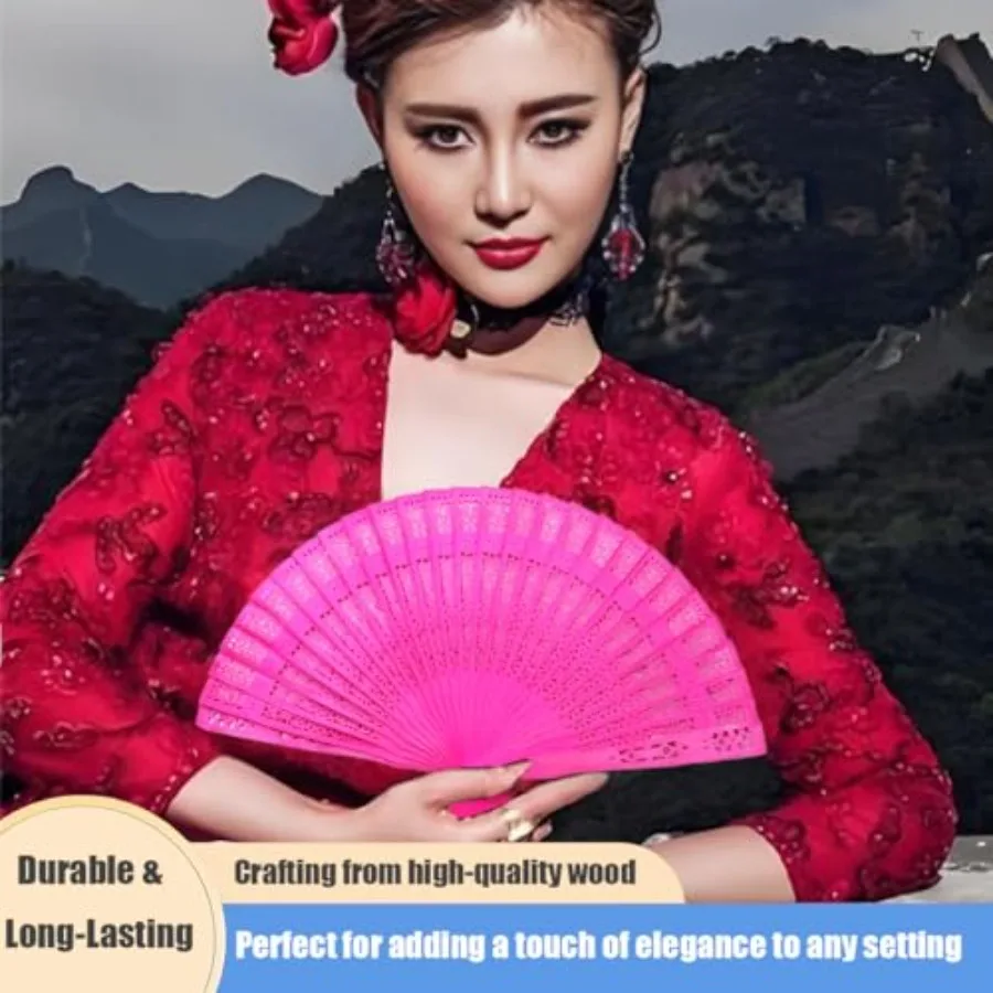 Foldable Hand Fan and Fans Handheld - 2-Pack Chinese Vintage Folding Fans with Sandalwood Scent, Hollow Carving for Wedding/Bir