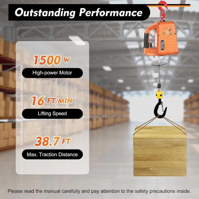 2300LBS/1T Electric Hoist Winch Portable Electric Power Winch New Upgrade Electric Hoist Crane w/Overload Protection 38ft