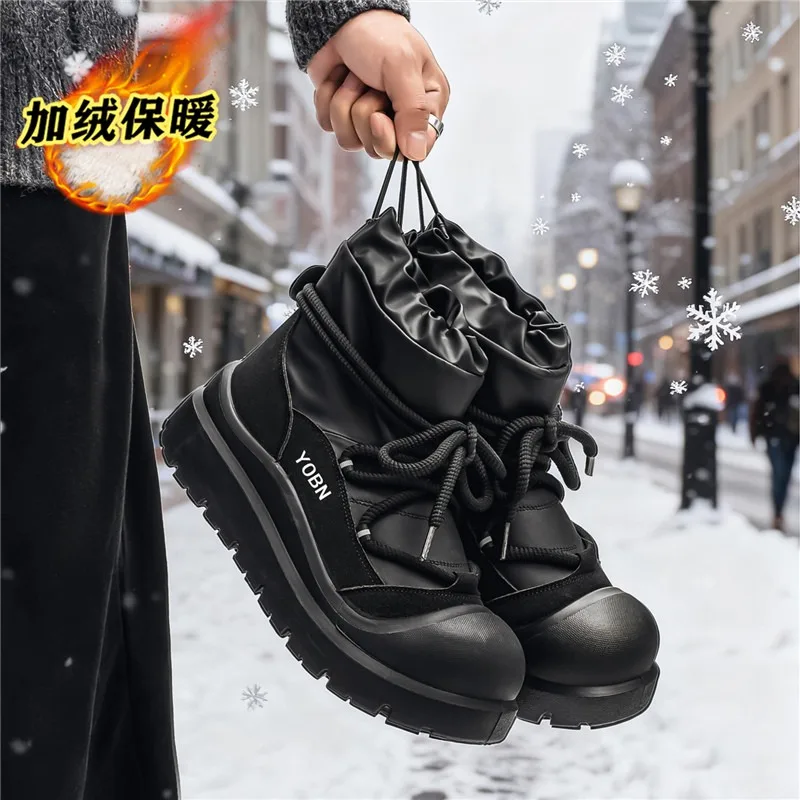 Men Shoes Winter Thick Plush Waterproof Snow Boots Men's Warm Cotton Shoes Outdoor Casual Non Slip Boots High Top Ankle Boots