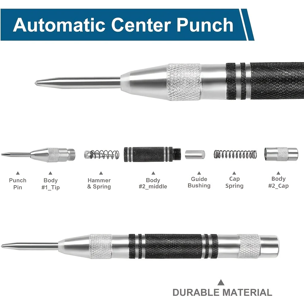 2 szt. Wytrzymały automatyczny dziurkacz środkowy, 5-calowy dziurkacz środkowy ze stali premium ze sprężyną, regulowany znacznik środkowy udaru