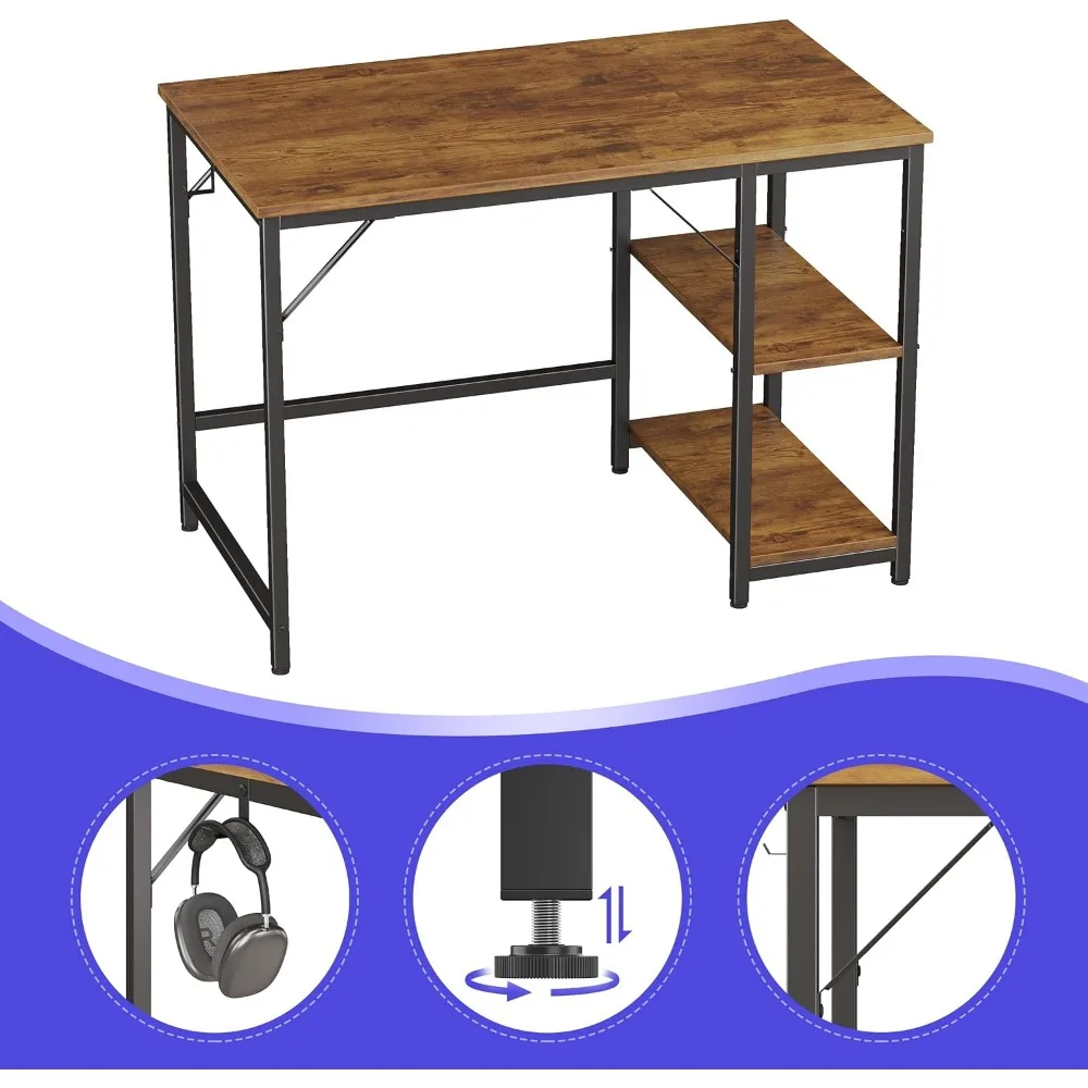 Escritorio de ordenador de oficina en casa con estante de almacenamiento de madera, escritorio de oficina y mesa de juegos con tablero de empalme, 2 niveles Industrial moderno