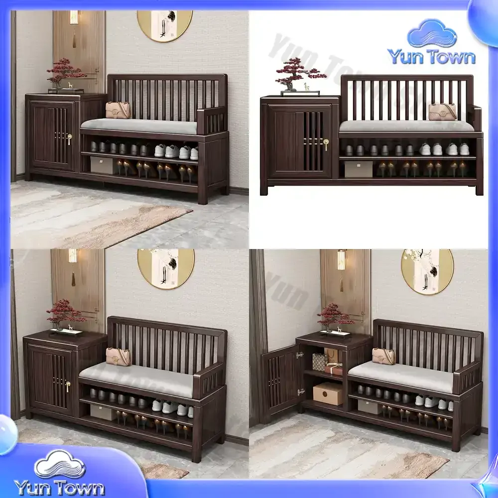 Purple Rosewood New Chinese Style Solid Wood Shoe Bench for Home Entryway Long Storage Bench with Seat for Shoes