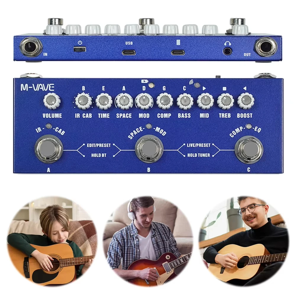 

M-VAVE Cube Baby Bass Педаль мультиэффектов, цепь Dly/Rvb/MOD FX | Интерфейс USB-C 48 кГц, педаль имитации эффектов