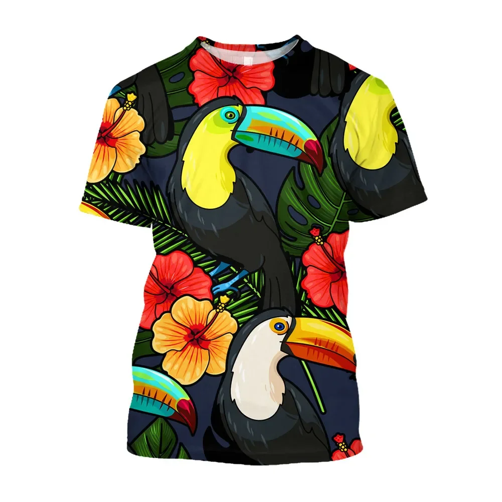Summer Fashion Parrot Bird graphic t shirts For Unisex New Youth Beauty and Color Printed Round Neck Short Sleeve Streetwear Top