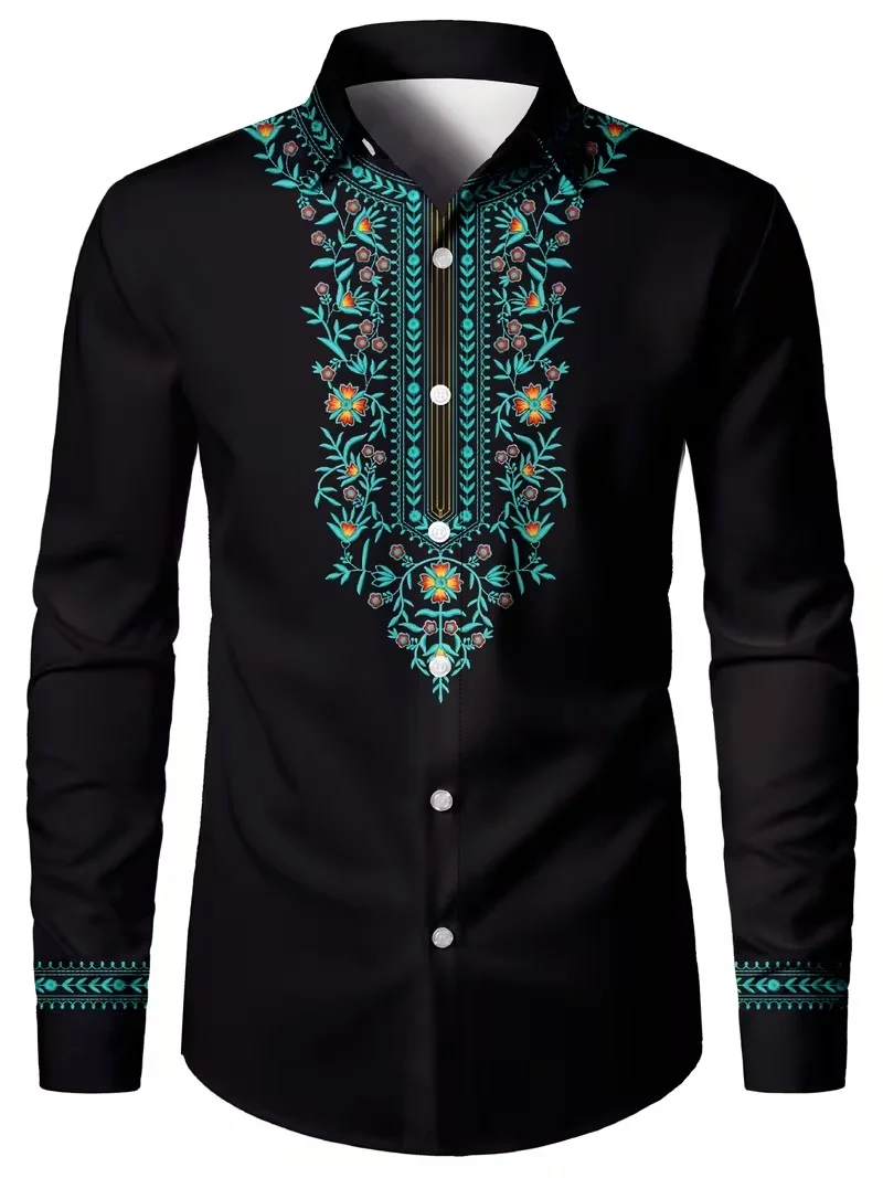 Męska koszula z kołnierzykiem, z długim rękawem, zapinana na guziki, regularny krój, modna męska koszula codzienna.