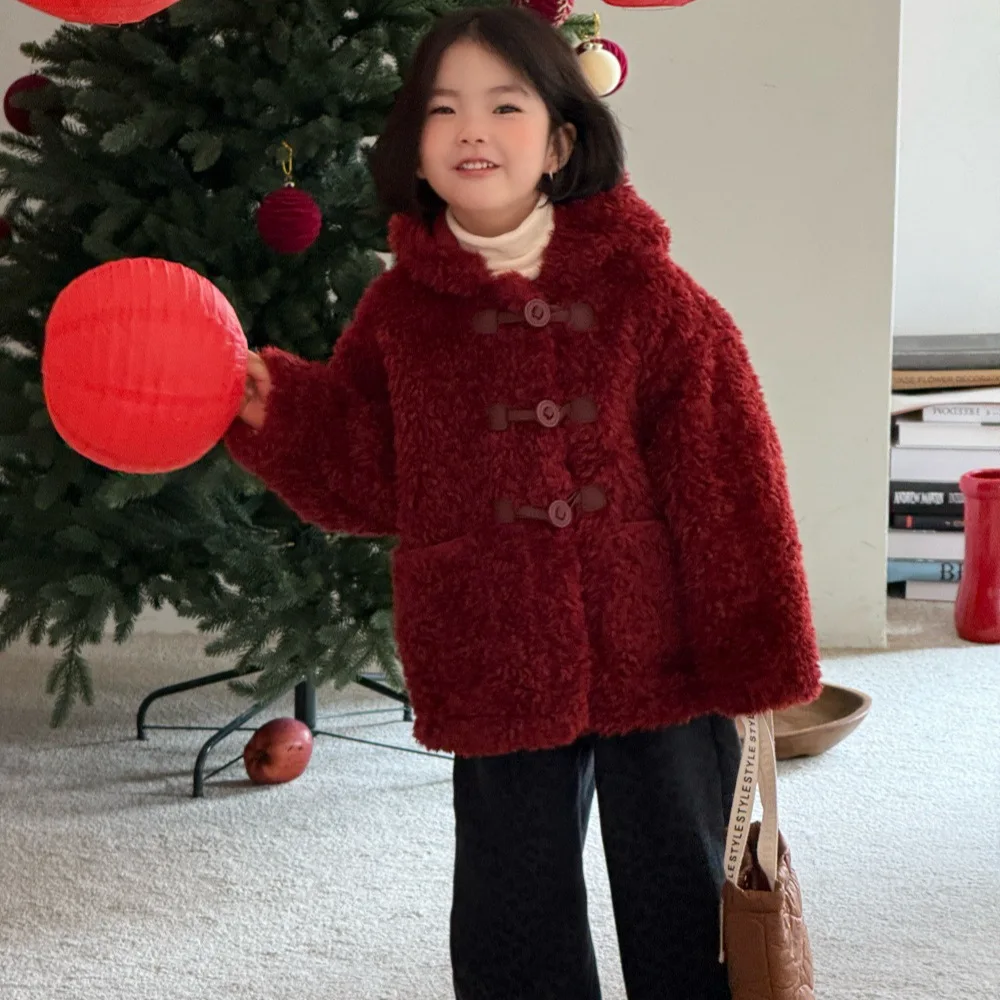 

Girls Coat 2024 Winter New Childrens Clothes Korean Style Baby Girls Plus Cashmere Fur One Thick Fur Coat Casual Daily