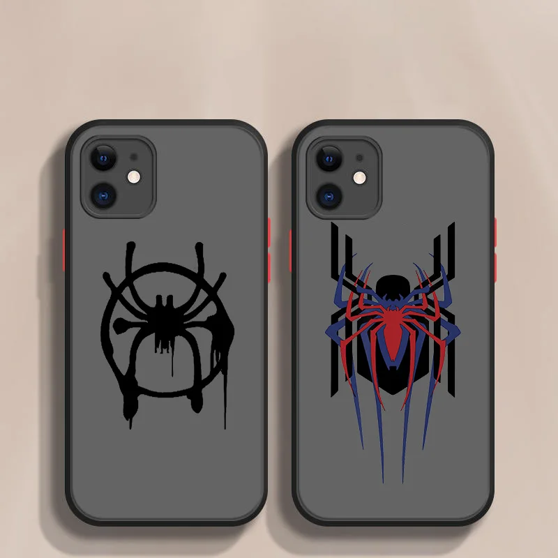 Marvel Spiderman LOGO For Apple iPhone 14 13 12 11 XS Mini Pro Max 8 7 6S 6 XR X Plus Frosted Translucent Phone Case