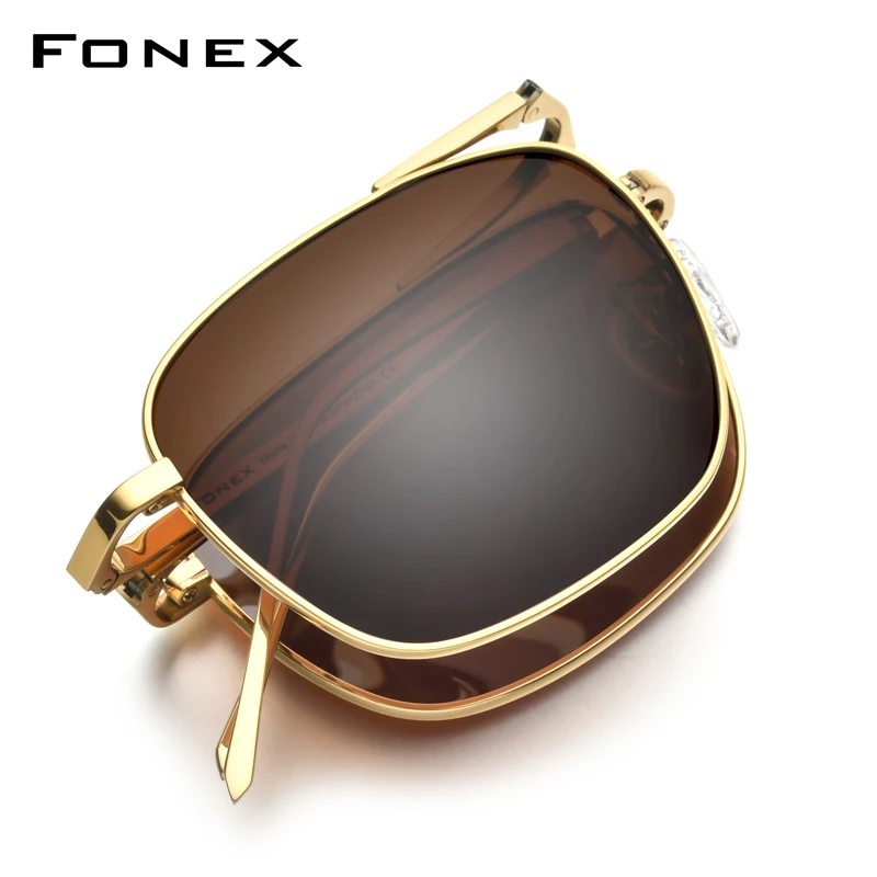 FONEX Pure Titanium Gepolariseerde Zonnebril Mannen Opvouwbare Vierkante Zonnebril voor Vrouwen Ultralight Hoogwaardige Japanse Shades 839