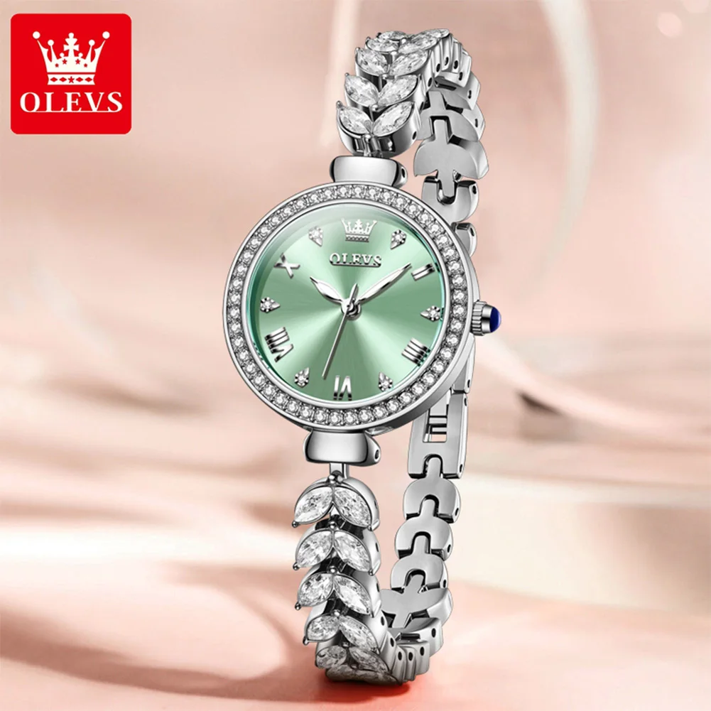 OLEVS 9971 Women's Watches Elegant Fashion Original Wristwatch Waterproof Fish Bone Strap Luminous Hand Diamond Bezel Watch