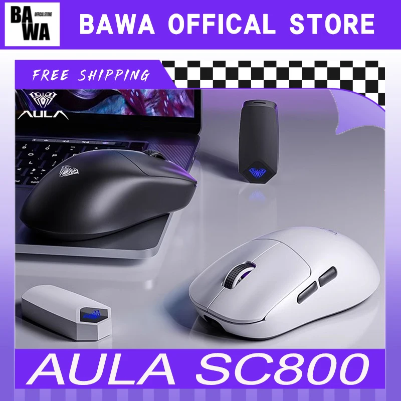 

Aula Sc800 Mouse 2.4g Wireless Paw3395 8k Gaming Mouse Ultra Light Weight E-Sport 26000dpi Mice Customize Pc Gamer Accessories