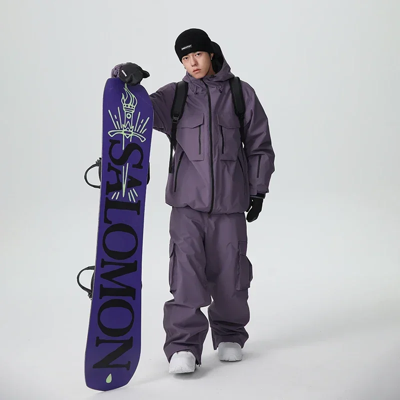 2025 Winter Woman Outdoor Skiing Suits Windproof Waterproof Hooded Zipper Ski Set Polyester Sports Snow Men Adult Solid Suit New