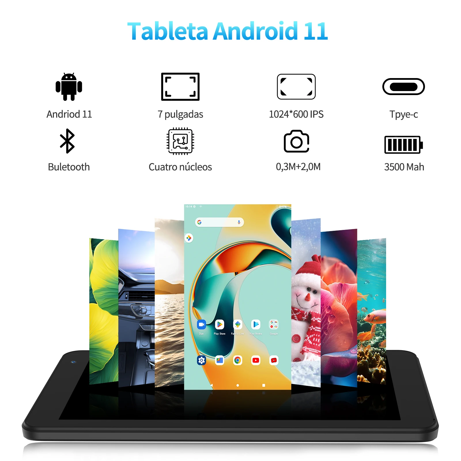 PRITOM 7-calowy tablet PC 32 GB Android 11 z czterordzeniowym procesorem HD IPS z podwójną kamerą WiFi z futerałem ochronnym PU