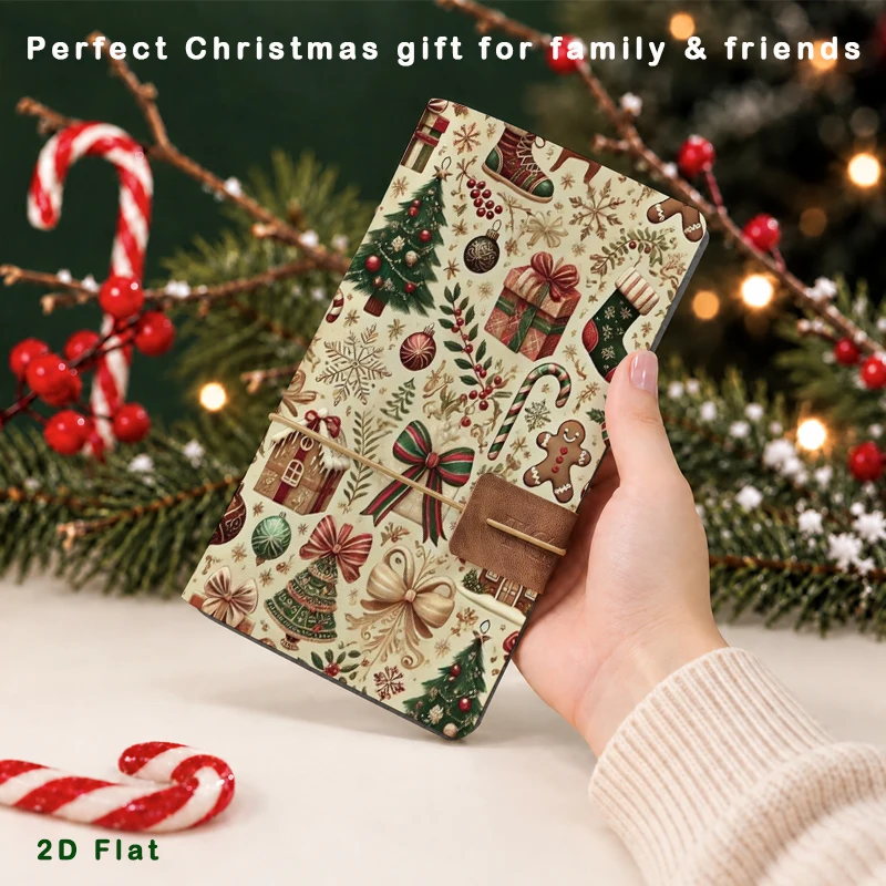 Vintage Christmas Pattern Photo Album 20 Pages 80 Pockets PU Cover Double Pocket Portable Memory Book Holiday Photo Storage Gift