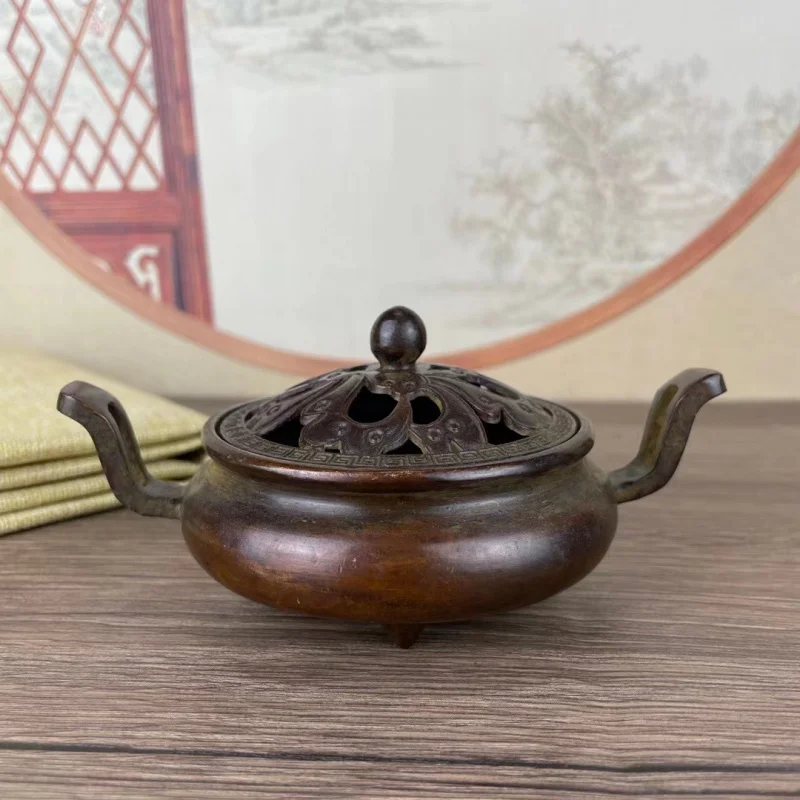 

Antique Binaural Copper Incense Burner Ornaments Tripod Incense Burner Incense Coil Home Office Study Desktop Incense Burner Orn