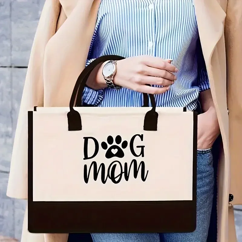 

Cute Dog Mom latter Printed Canvas Tote bag Large Capacity Shoulder Bag Perfect Shopping bags Storage bag casual outdoor handbag