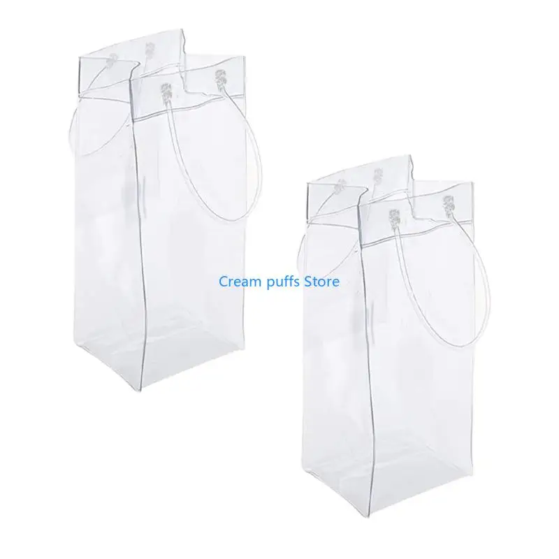 50LE Pair of Transparent PVC Drink Cooling Pouches Sturdy Handles for Easy Transport
