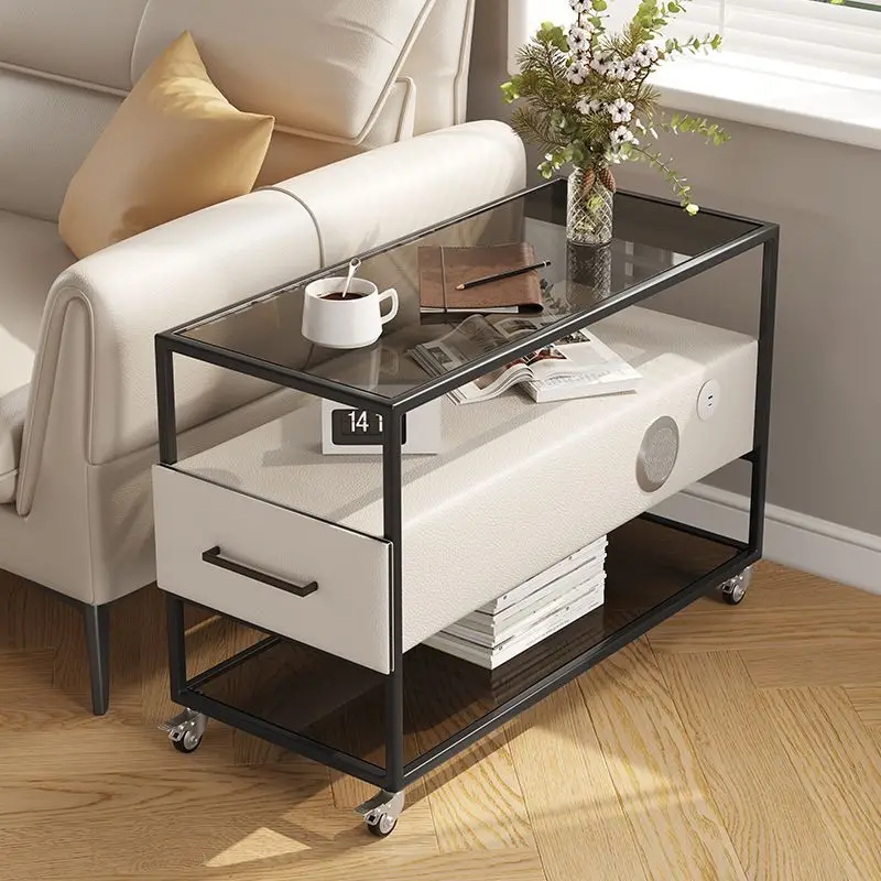 Modern Design Home Apartment Furniture Cheap Price Movable Corner Table Black Square Glass Top Sofa Side Table for Living Room