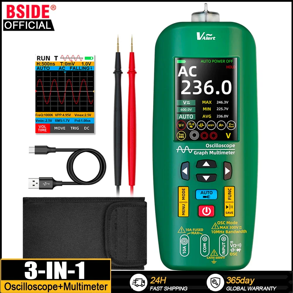 BSIDE O1 Oscilloscope Multimeter Signal Generator Waveform Output Handheld Battery LCD Screen Display Multimeter