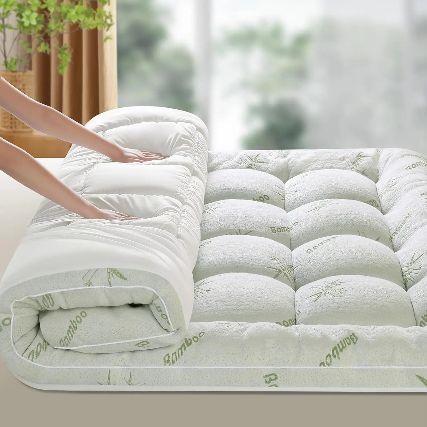 

Bambu_Viscose Mattr Topper Queen,1000 Gsm Cooling Mattr Pad,Extra Thi Pillow Top Mattr Topper For Ba Pain,Soft Mattr Protector
