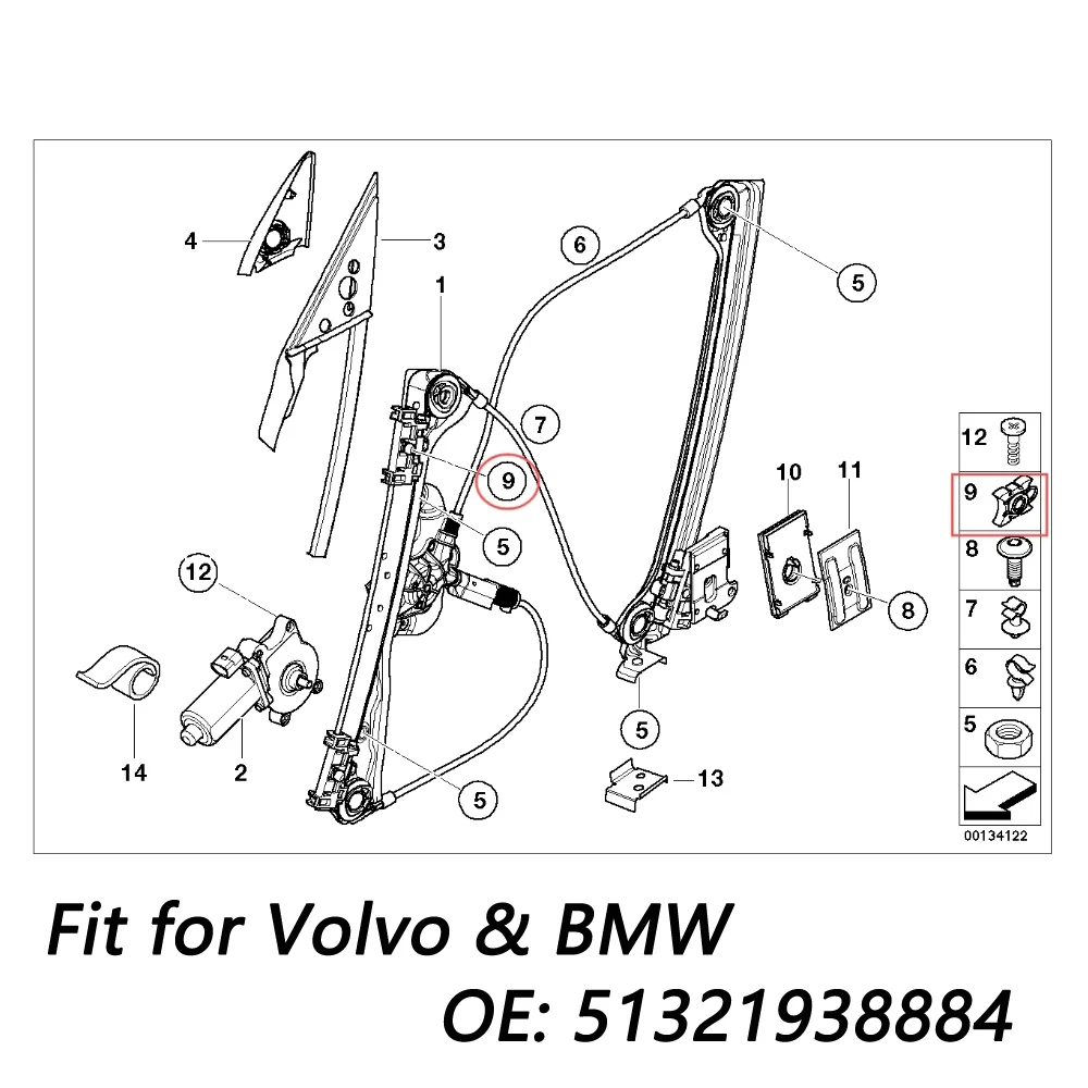 5pcs Window Lift Sliding Pivot Regulator Clips For BMW E32 E34 E36 Volvo XC60 S60 S40 S80 XC90 Lifter Clip