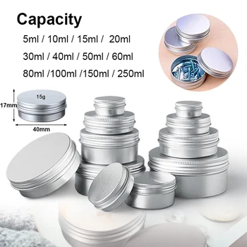 1/5/10pcs 5-250ml Empty Silver Aluminum Tins Cans Screw Top Round Candle Spice Tins Cans…
