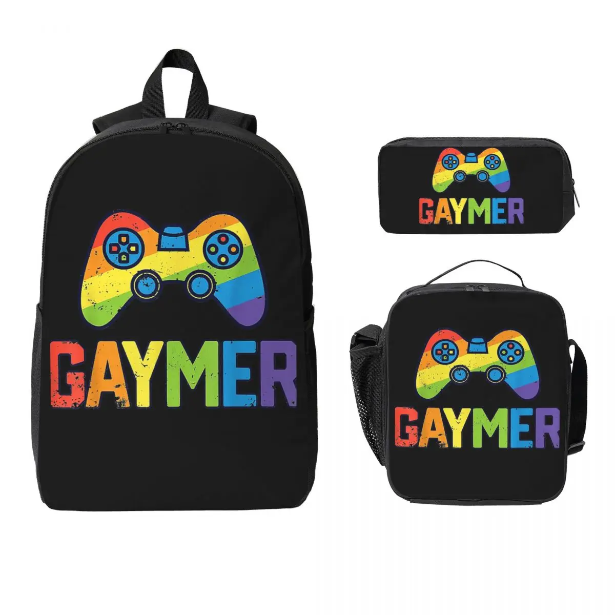 Gaymer Gamer Gay Pride LGBT Lesbian Backpack BookBag School Bag Laptop Shoulder Bags 3ps Insulated Lunch Bag Pencil Case
