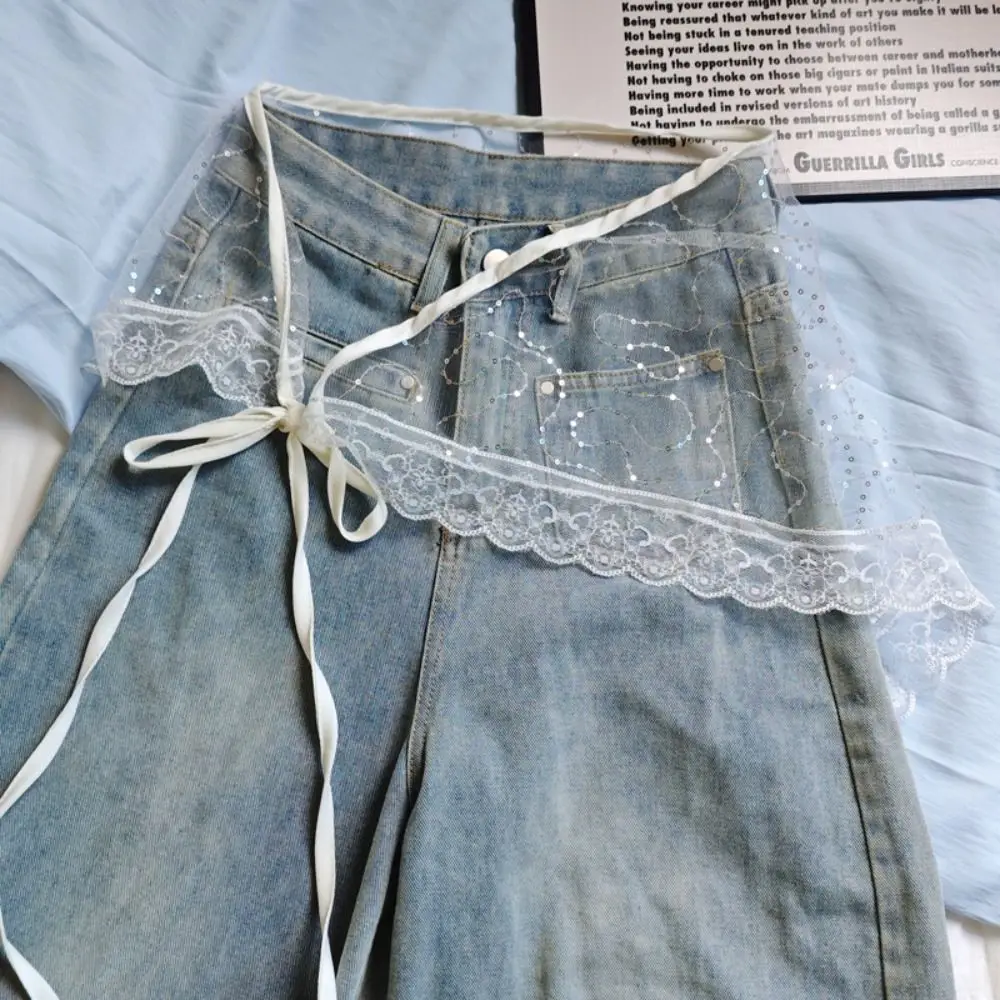 Fashion Korean Style Lace Mini Skirt Gauze Triangle Sequins Half Skirt Thin Cummerbund Dress Jeans Belt Spicy Girls