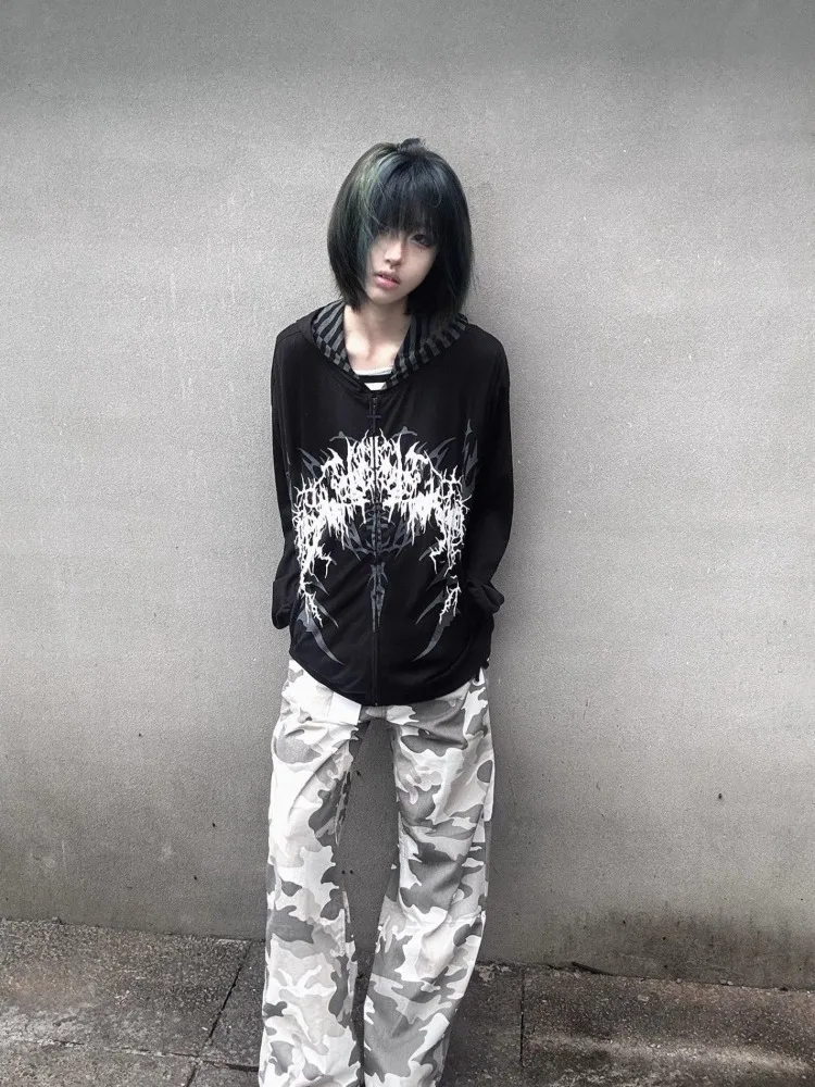Subkultur Y2k Japanischen Mit Kapuze Sweatshirt Frauen Dünne Frühling Herbst Retro Lose Zipper Jacke Top 2000er Jahre Korea Casual Hoodies neue
