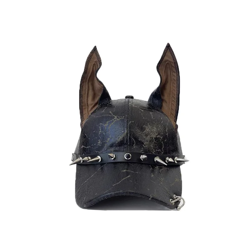 American Doberman style baseball cap, unisex,leather punk studded  cap, niche trendy hat