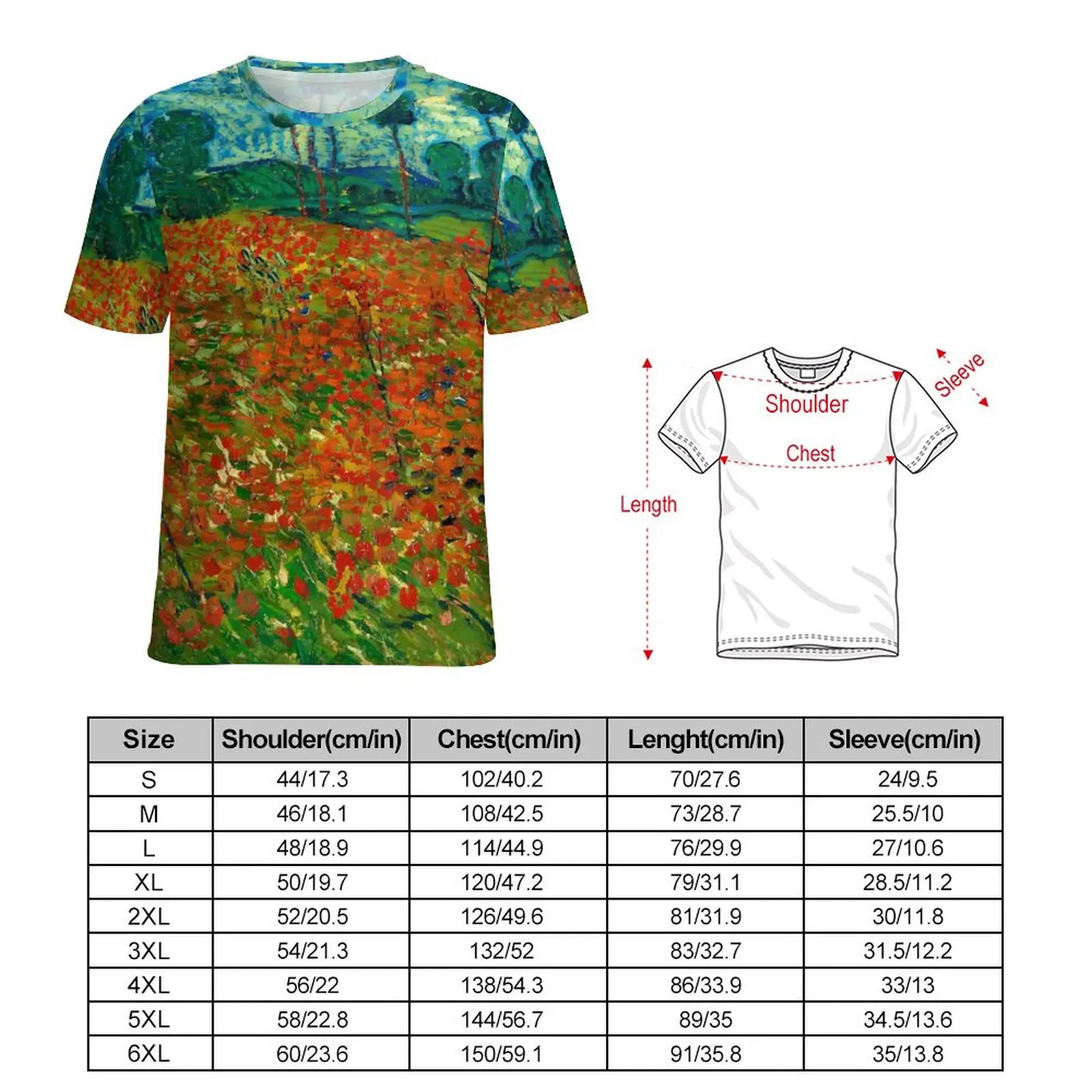 Vincent Van Gogh T-Shirt O Neck Poppy Field Oversized T-Shirts Short-Sleeve Casual Tees Female Summer Kawaii Graphic Clothing