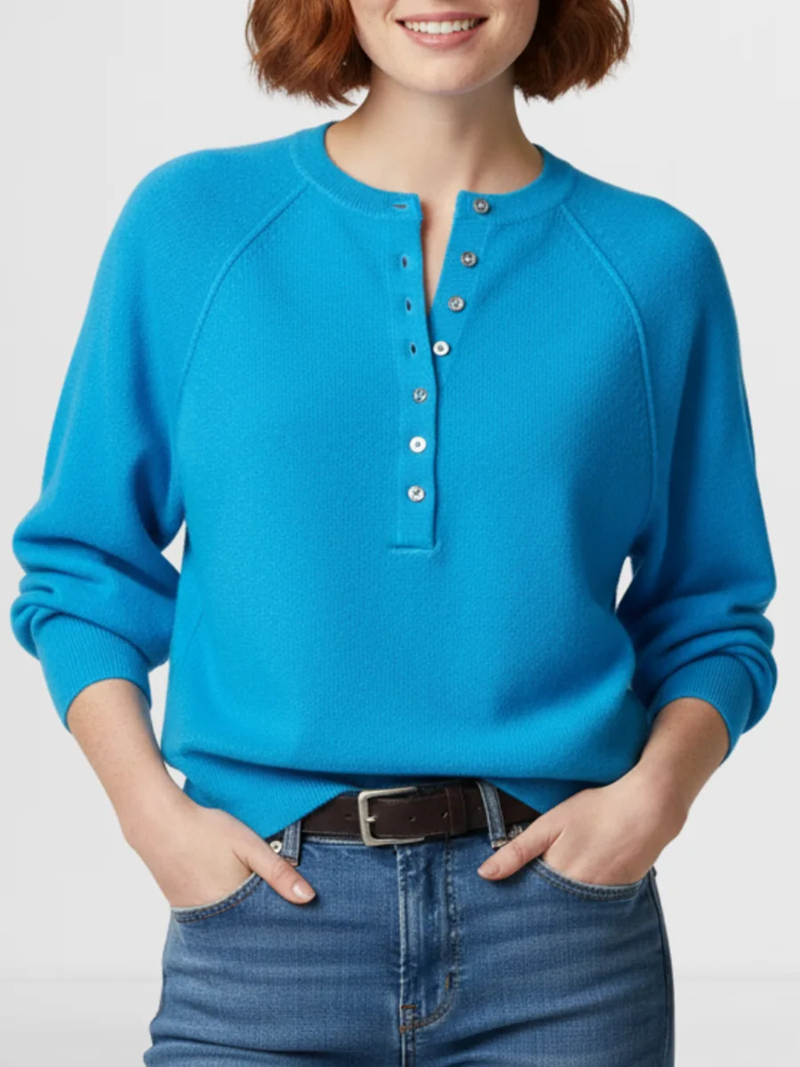 الخريف والشتاء الملابس النسائية سترة المرأة عادية طاقم الرقبة سترة هينلي قميص زر بلوفر مغزول سترة المرأة #5