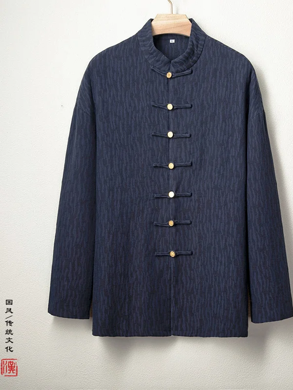 

Retro Artistic Men's Cotton Linen Tang Suit Jaet New Chinese Sle Casual Long Sve irt with Button Design Autumn Wear