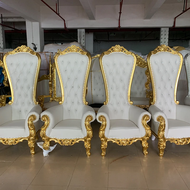 King and Queen High Back Cheaper Gold Throne Chairs Royal Luxury Wedding Chair for Groom and Bride