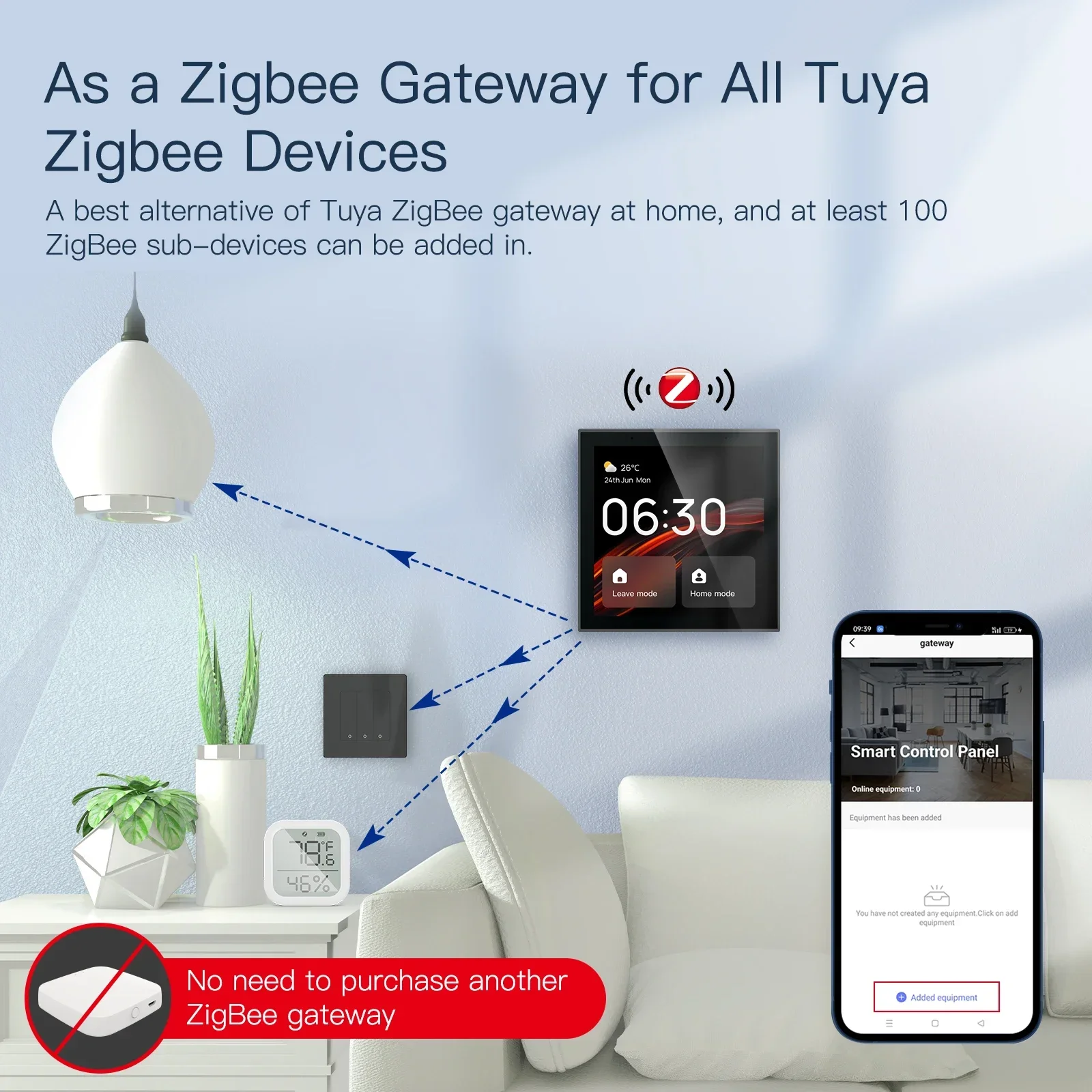 Tuya 와이파이 스마트 터치 스크린 센터 컨트롤 패널, 음성 제어 ZigBee 게이트웨이 지능형 장면 내장 4 인치 화면