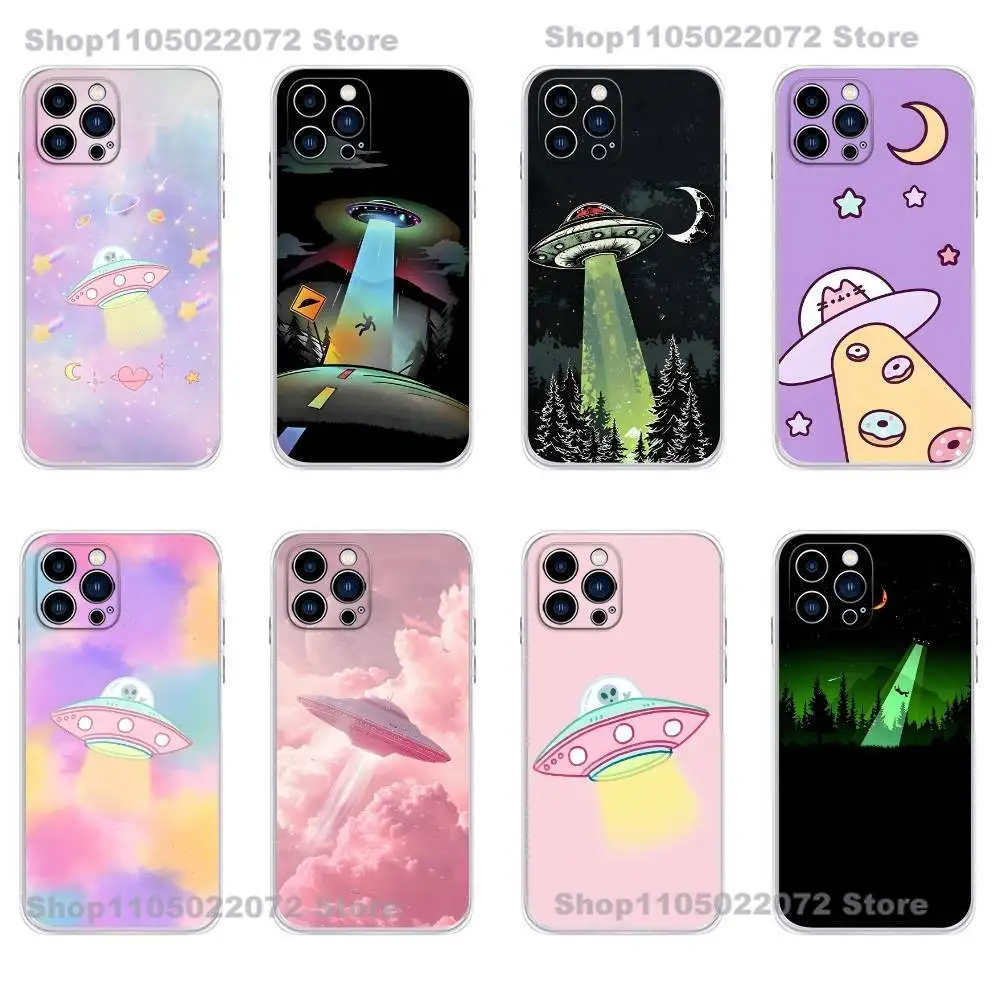

Funny Space UFO Alien Thing Phone Case For iPhone 17 16,15,14,13,12,11 Plus,Pro,Max,XR,Plus,E,Mini Transparent Soft Cover