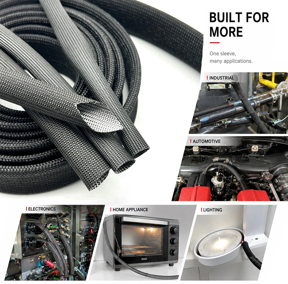 Black 600 deg C glassfiber sleeve ID 1/1.5/2/2.5/3/3.5/4/5/6/7/8/9/10/12/14/16/18/20/25/30/35mm High temperature wire insulation