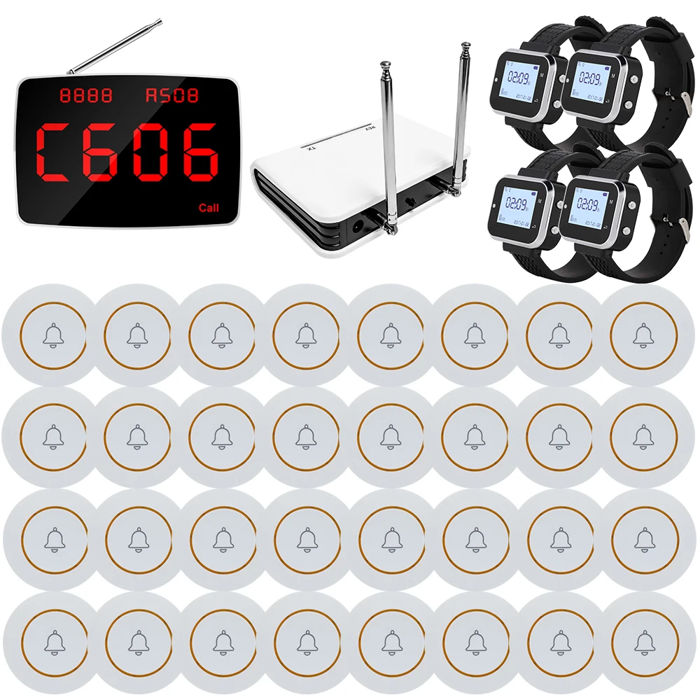 32 Customer Call Button 1 Display Monitor Receiver 4 Waiter Watch Pager 1 Amplifier, Wireless Restaurant Waiter Calling System