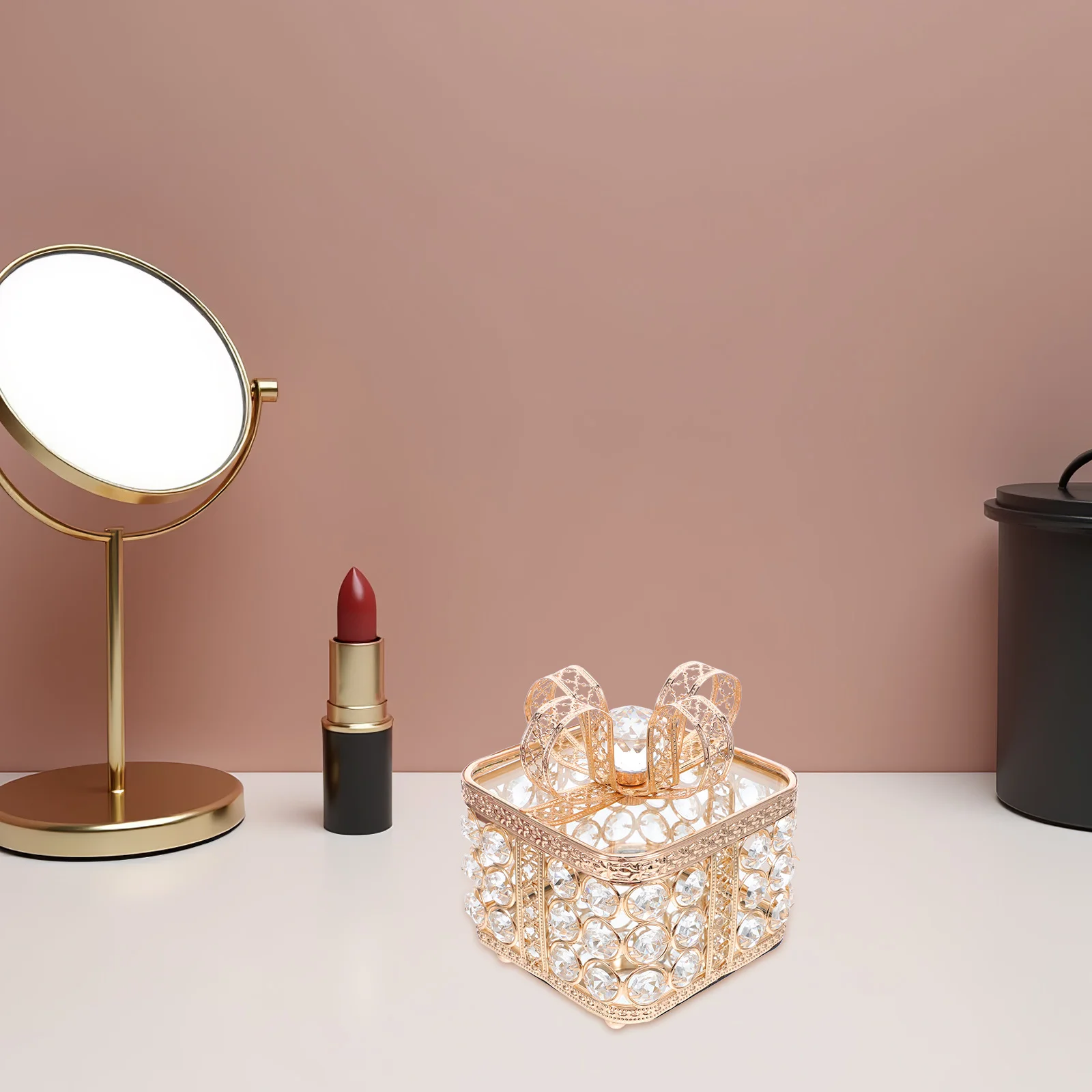 

Винтажная шкатулка для драгоценностей в стиле ретро, металлическое зеркало, бант, кристалл, акцент, кольцо, серьги, ожерелье, органайзер для хранения, декоративная шкатулка для безделушек