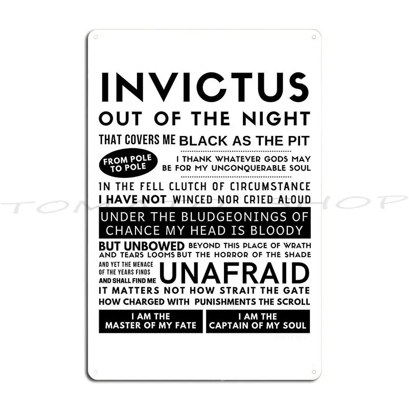 Invictus Poem Metal Plaque Poster Wall Mural Party Retro Personalized Tin Sign Poster