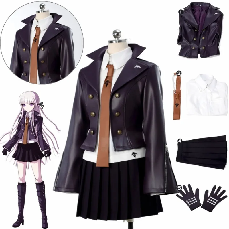 PU-Leder Cosplay-Kostüm Kyoko Kirigiri Danganronpa Lässiges Stoff-Outfit für Frauen Halloween-Party Bühnenauftritt