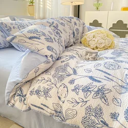 Korean Style Seersucker Washed cotton Bedding Set Girls Twin Queen Size Duvet Cover Bed Linens Kids Fashion